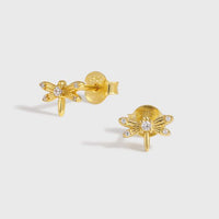 Flying Crystal Dragonfly 925 Sterling Silver Stud Earrings