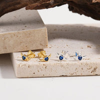 Blue Crystal Flying Heart Stud Earrings