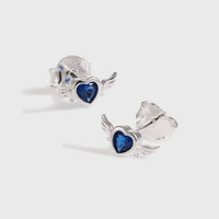 Blue Crystal Flying Heart Stud Earrings