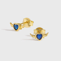 Blue Crystal Flying Heart Stud Earrings