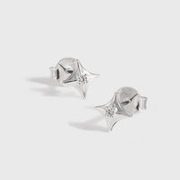 Four-Pointed Star Crystal Sterling Silver Stud Earrings