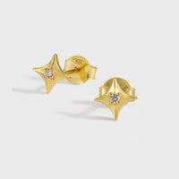 Four-Pointed Star Crystal Sterling Silver Stud Earrings