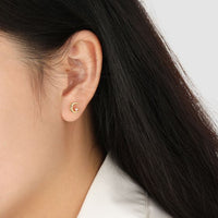 Pink Heart Crystal Crescent Moon 925 Sterling Silver Stud Earrings