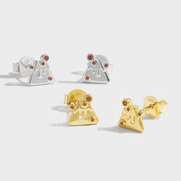 Melted Cheese Red Crystal Sterling Silver Stud Earrings