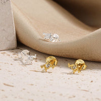 White Crystal Heart Electrocardiogram Stud Earrings in 925 Sterling Silver