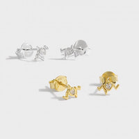 White Crystal Heart Electrocardiogram Stud Earrings in 925 Sterling Silver