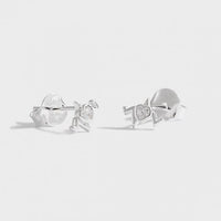 White Crystal Heart Electrocardiogram Stud Earrings in 925 Sterling Silver