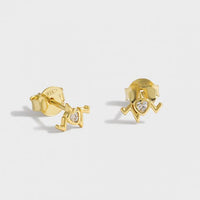 White Crystal Heart Electrocardiogram Stud Earrings in 925 Sterling Silver