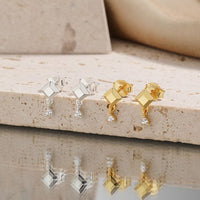 Friend's Geometry White Heart Cubic Zirconia 925 Sterling Silver Stud Earrings