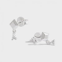 Friend's Geometry White Heart Cubic Zirconia 925 Sterling Silver Stud Earrings