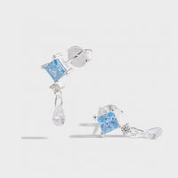 Blue Rhombus Crystal Drop Earrings in 925 Sterling Silver