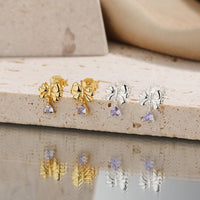 Sweet Bow-Knot Heart Crystal Drop Stud Earrings