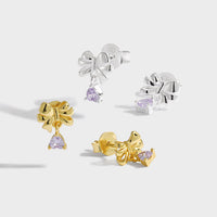 Sweet Bow-Knot Heart Crystal Drop Stud Earrings