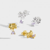 Sweet Bow-Knot Heart Crystal Drop Stud Earrings