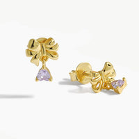 Sweet Bow-Knot Heart Crystal Drop Stud Earrings