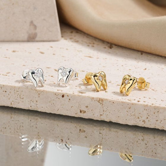 Tooth-Shaped CZ Sterling Silver Stud Earrings