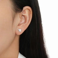 Tooth-Shaped Crystal Sterling Silver Stud Earrings