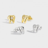 Tooth-Shaped Crystal Sterling Silver Stud Earrings