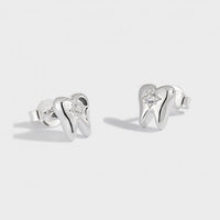 Tooth-Shaped Crystal Sterling Silver Stud Earrings
