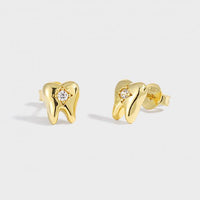 Tooth-Shaped Crystal Sterling Silver Stud Earrings
