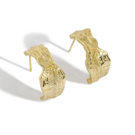 Irregular Tinfoil C-Shape Sterling Silver Stud Earrings
