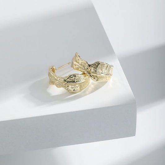 Irregular Tinfoil C-Shape Sterling Silver Stud Earrings