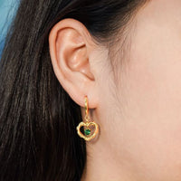 Double Heart Crystal 925 Sterling Silver Dangling Earrings