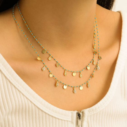 Waterdrop Blue Enamel CZ 925 Sterling Silver Necklace