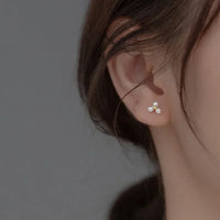 Sterling Silver Round Pearl Triangle Stud Earrings