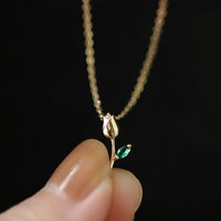 Gold Plated Green Rose Flower Necklace