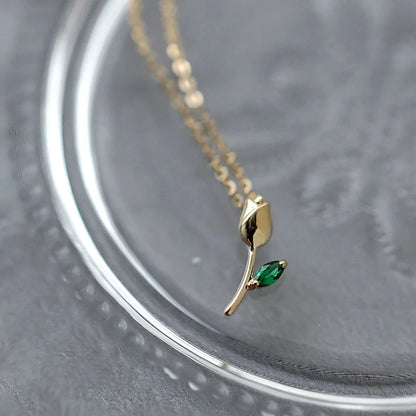 Gold Plated Green Rose Flower Necklace