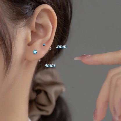 Sterling Silver Blue Barbell Stud Earrings