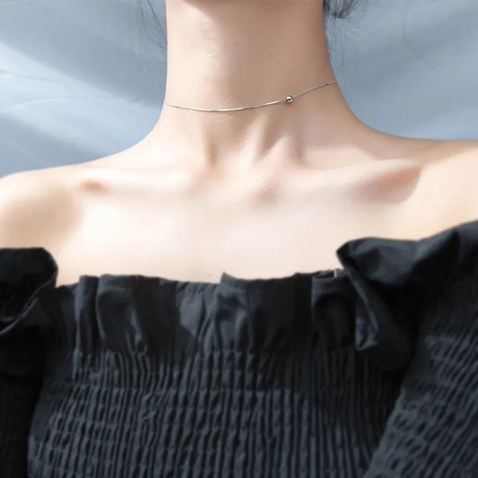 Sterling Silver Box Chain Bead Choker Necklace