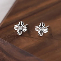 Diamond Cut Silver Lucky Clover Stud Earrings