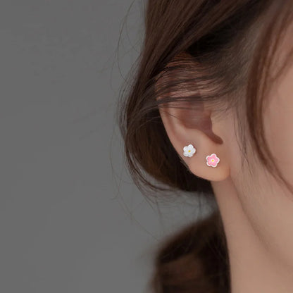 Sterling Silver Enamel Flower Stud Earrings