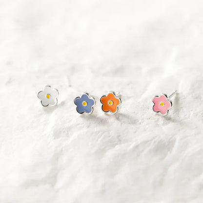Sterling Silver Enamel Flower Stud Earrings