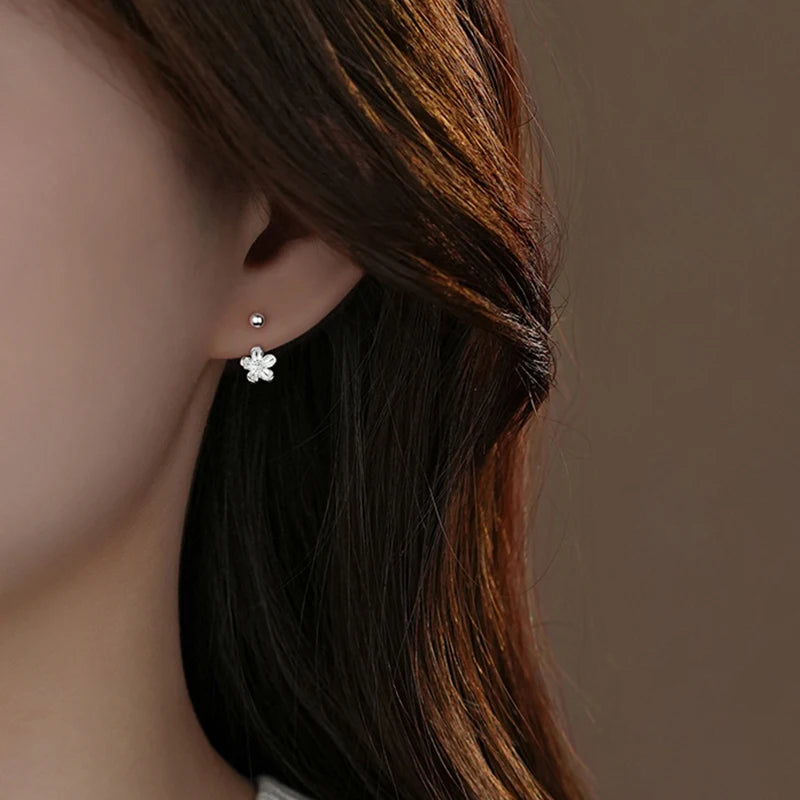 Sterling Silver Flower Piercing Ball Earrings