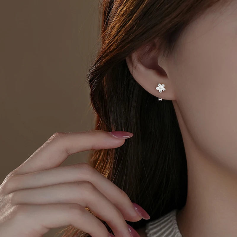 Sterling Silver Flower Piercing Ball Earrings