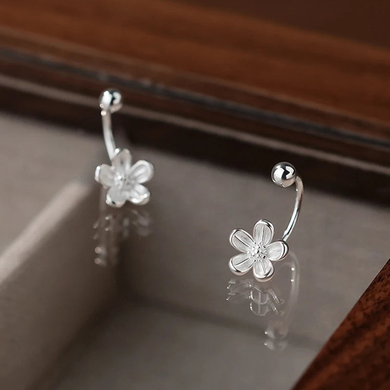Sterling Silver Flower Piercing Ball Earrings