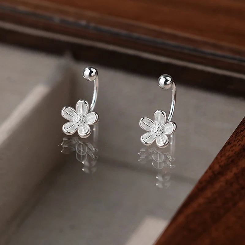 Sterling Silver Flower Piercing Ball Earrings