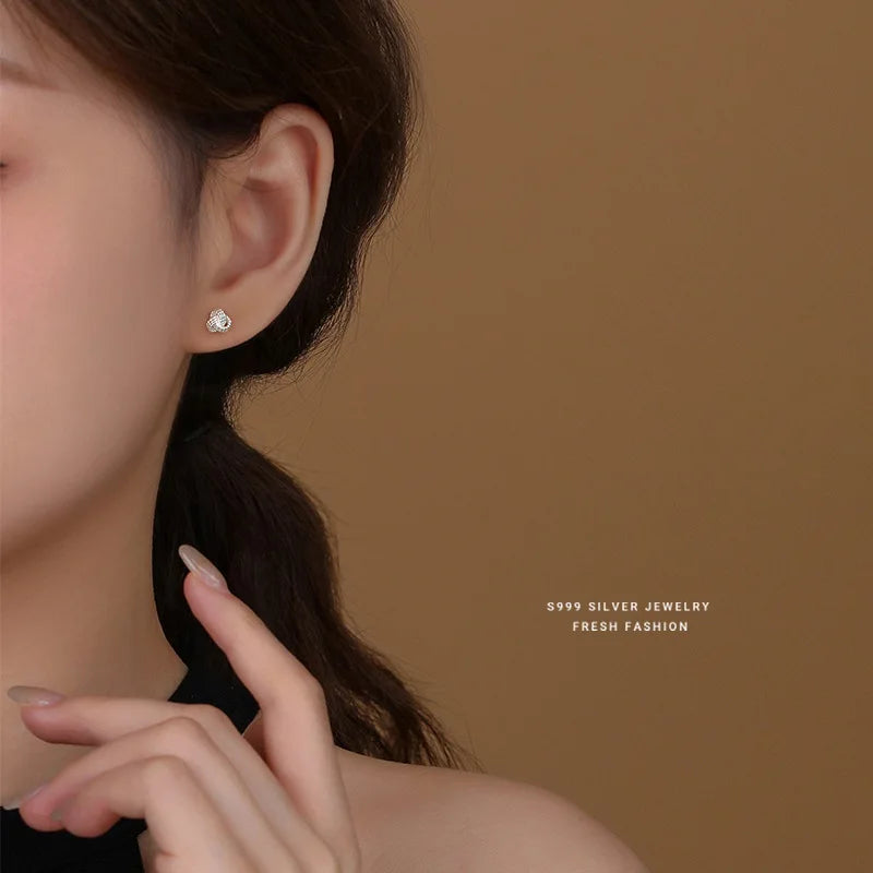 Sterling Silver Geometric Cross Round Stud Earrings