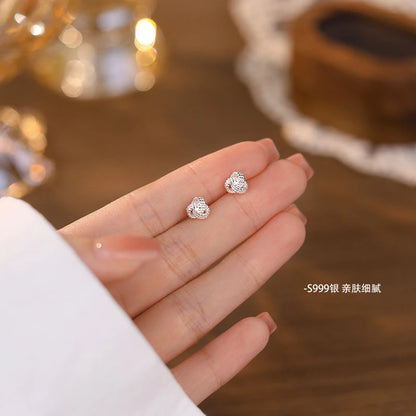 Sterling Silver Geometric Cross Round Stud Earrings