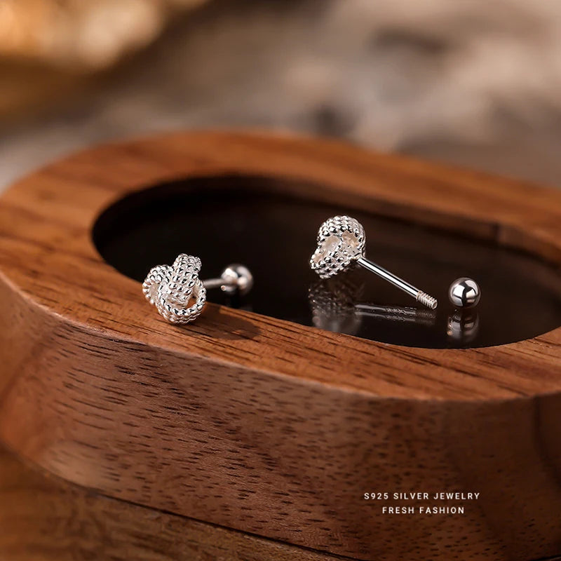 Sterling Silver Geometric Cross Round Stud Earrings