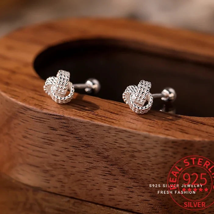 Sterling Silver Geometric Cross Round Stud Earrings