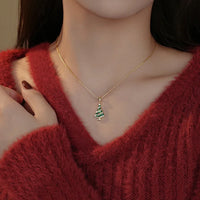 Sterling Silver Enamel Christmas Tree Necklace