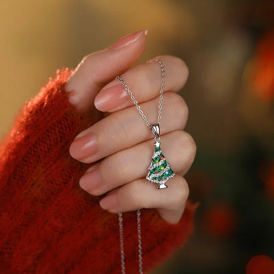 Sterling Silver Enamel Christmas Tree Necklace
