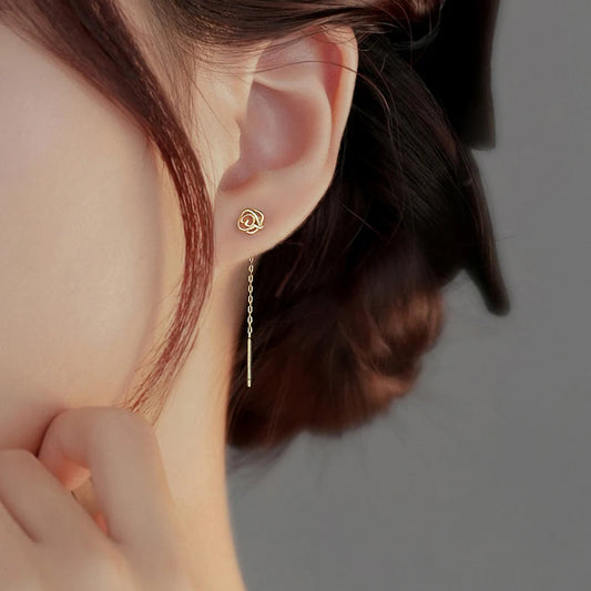 Sterling Silver Hollow Flower Tassel Thread Earrings