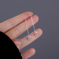 Sterling Silver Hollow Flower Tassel Thread Earrings
