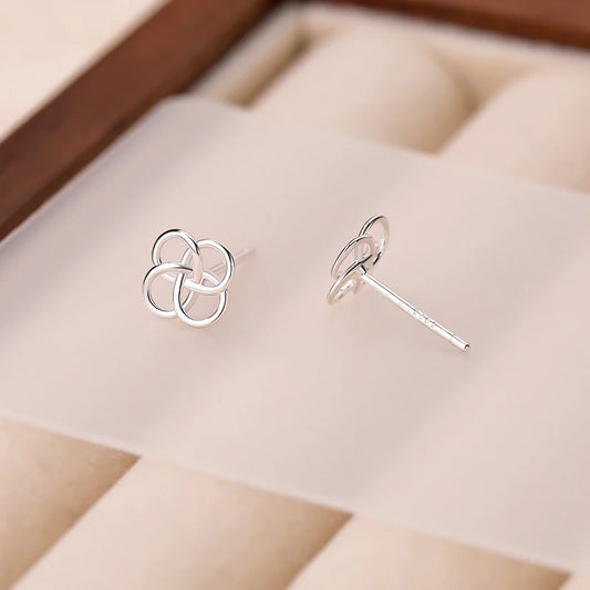 Sterling Silver Hollow Line Clover Stud Earrings