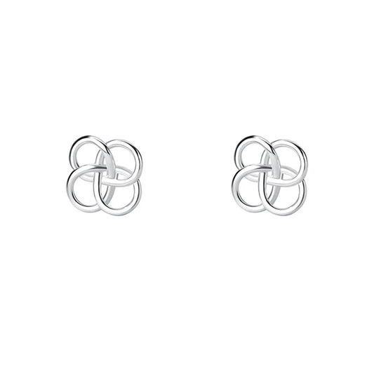 Sterling Silver Hollow Line Clover Stud Earrings